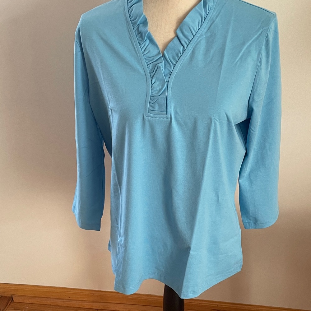Appleseed's Sky Blue Ruffled Blouse